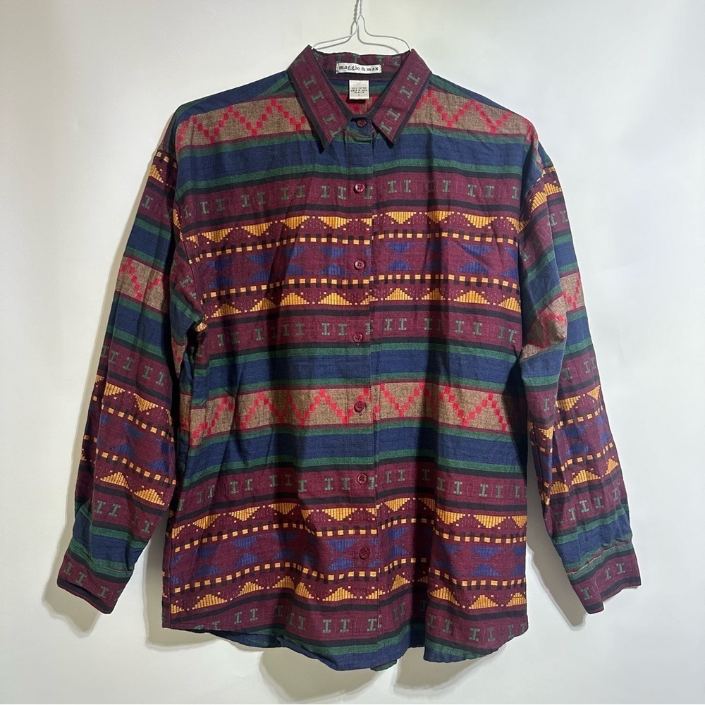 Maggie & max western southwestern Aztec Navajo button down country shirt